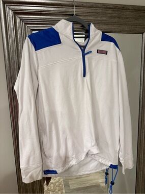 Vineyard Vines White Pullover with Blue Shoulder Accents